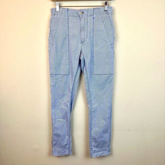 J. Crew Elastic Blue Striped Pants Women’s 4 - Picture 1 of 6